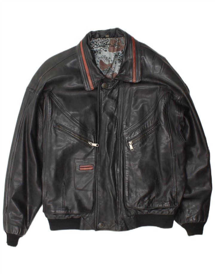 Angelo Litrico Giubbotto Bomber in Pelle da Uomo IT 50 Large in Pelle Nera
