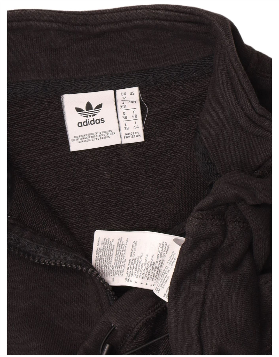 Felpa da donna Adidas con collo corto e zip, maglione UK 12, cotone nero medio