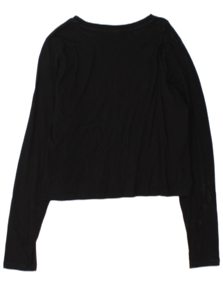 Top corto grafico da donna Fila manica lunga UK 14 grande nero