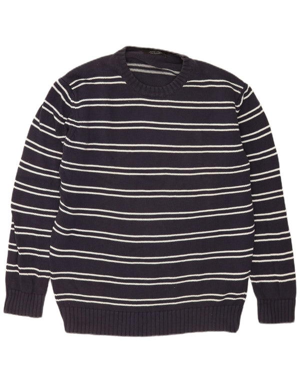 Maglione maglione girocollo da uomo Zara XL in cotone a righe blu navy