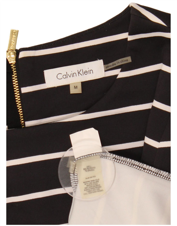 CALVIN KLEIN Top da donna manica 3/4 UK 14 Poliestere a righe nere medie