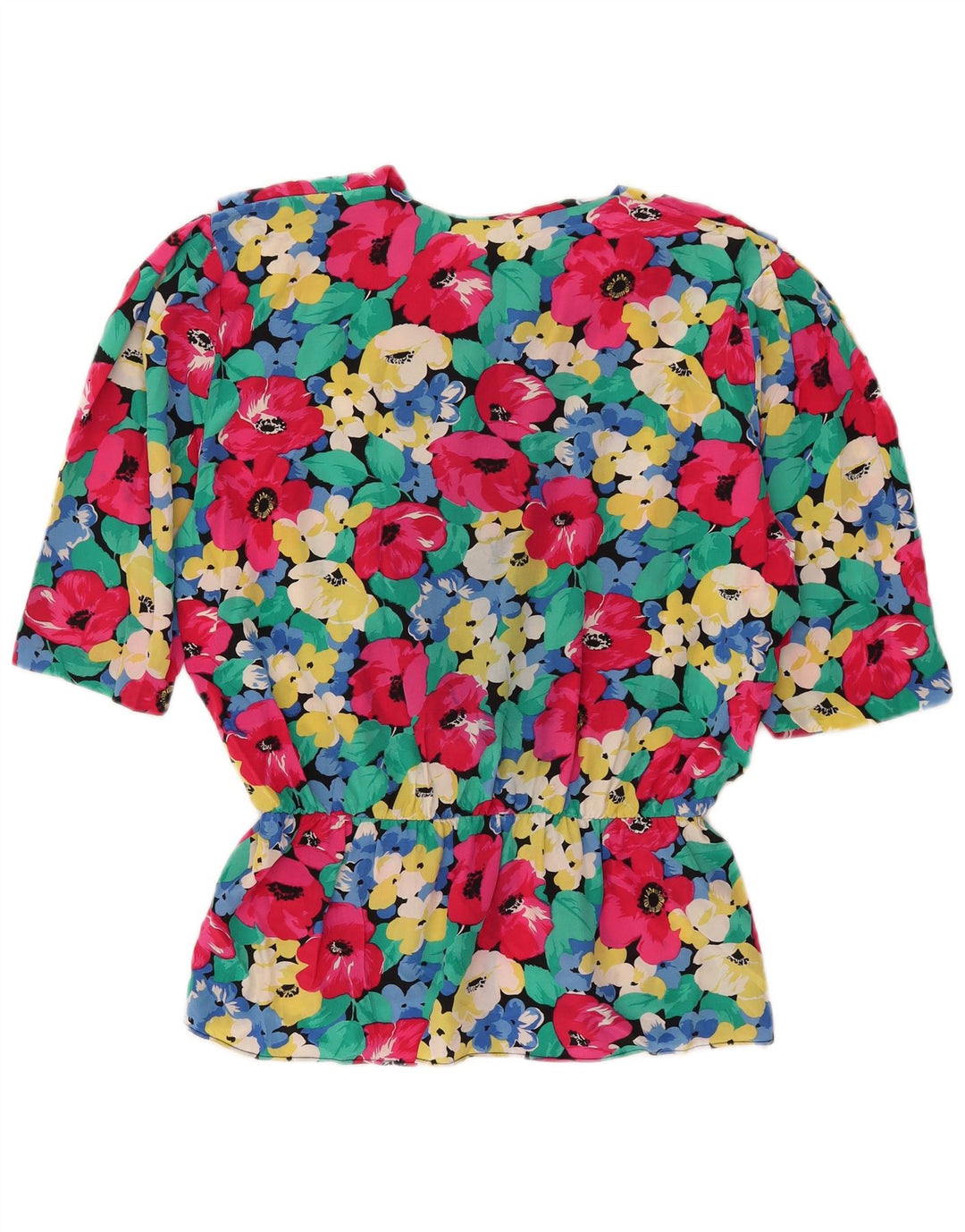 Camicetta vintage da donna con maniche a 3/4 IT 46 Grande motivo floreale multicolore