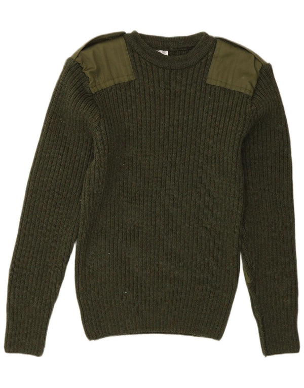 Maglione maglione girocollo militare vintage da uomo UK 40 verde medio militare