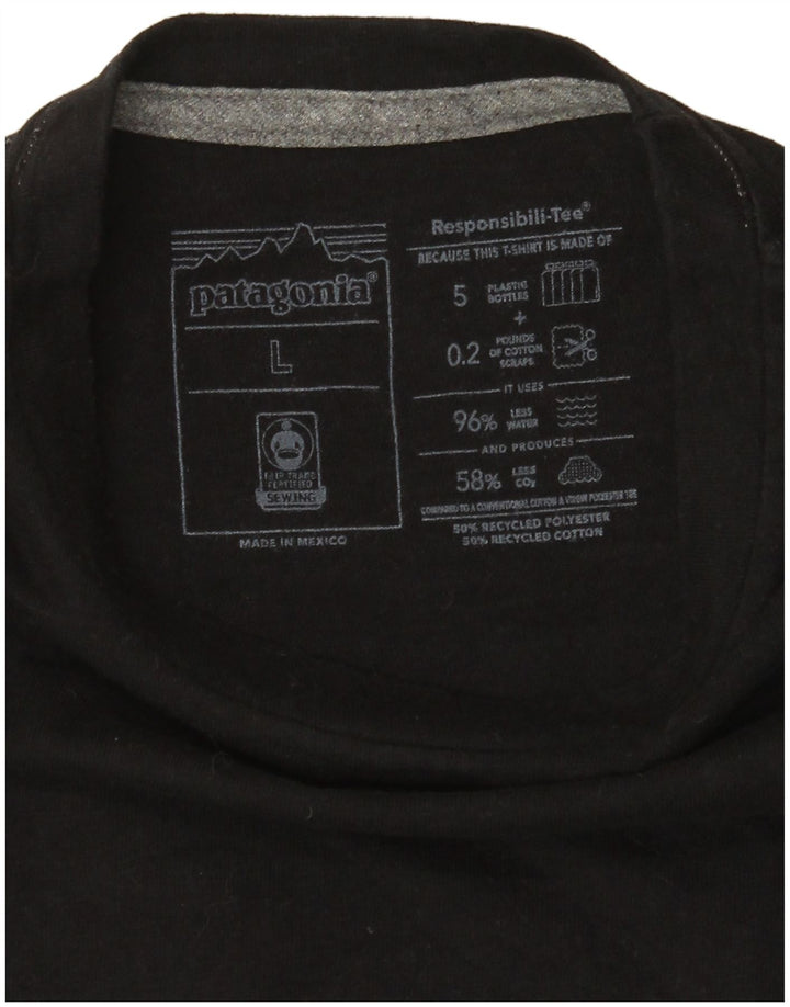 Patagonia T-shirt grafica da donna Top UK 16 Large Nero Poliestere