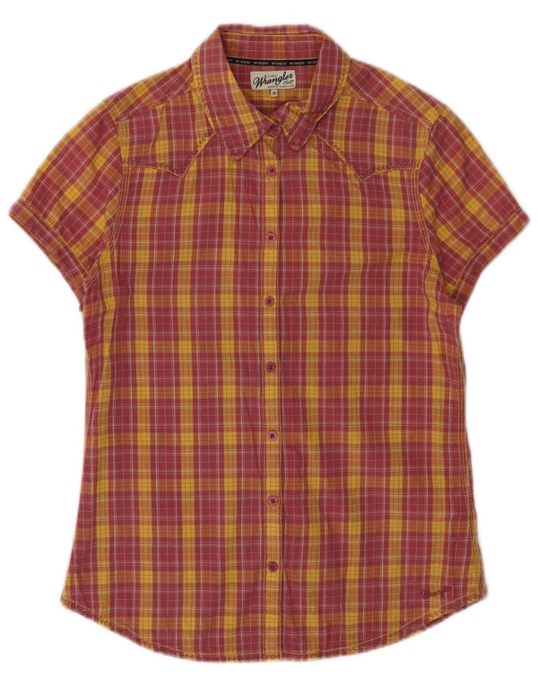 Camicia a maniche corte da donna Wrangler UK 12 Cotone a quadri bordeaux medio
