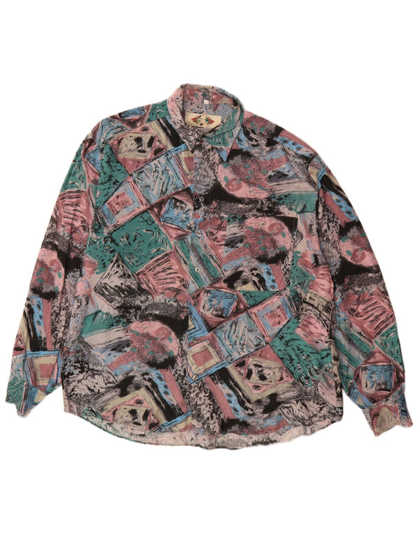 Camicia vintage da uomo con motivo astratto taglia 41/42 grande in viscosa multicolore