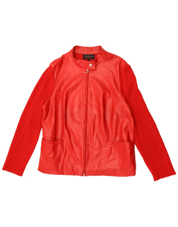 Luisa Spagnoli maglione cardigan in ecopelle da donna UK 16 grande rosso