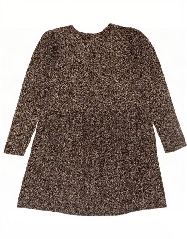 Abito basic a maniche lunghe da donna Zara UK 14 Poliestere floreale marrone medio