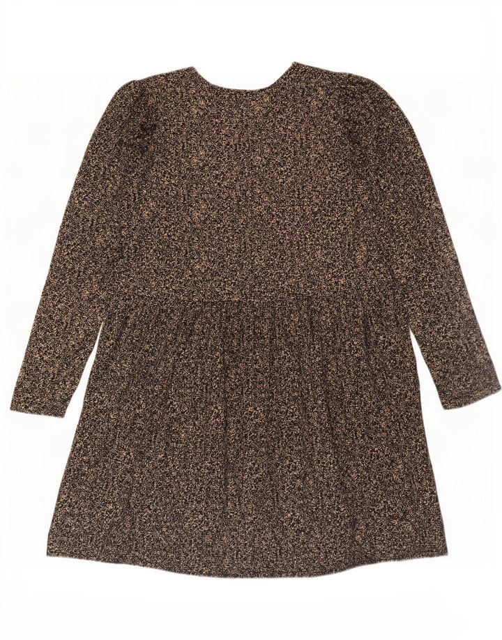 Abito basic a maniche lunghe da donna Zara UK 14 Poliestere floreale marrone medio
