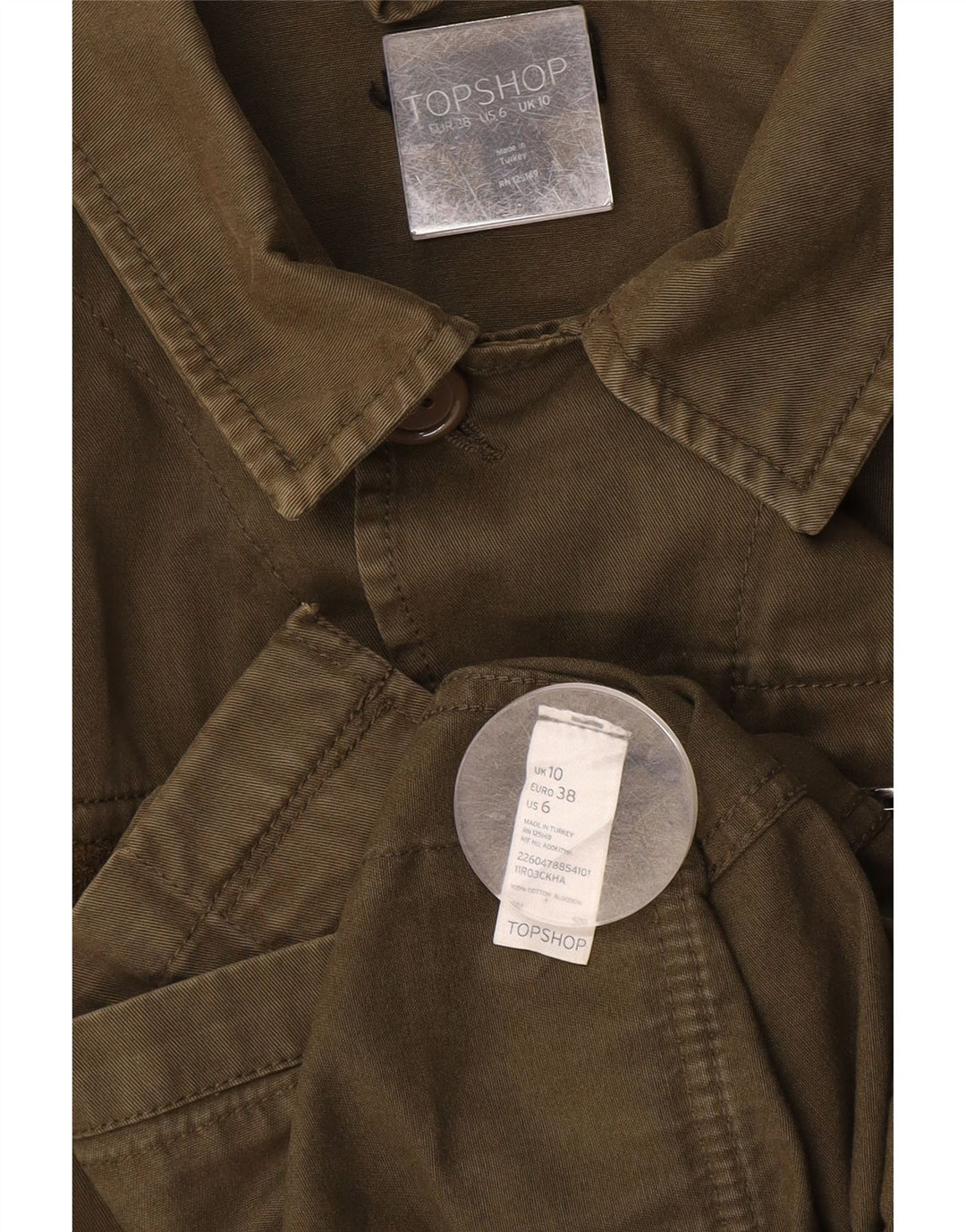 TOPSHOP Giacca militare oversize da donna UK 10 piccola cotone kaki