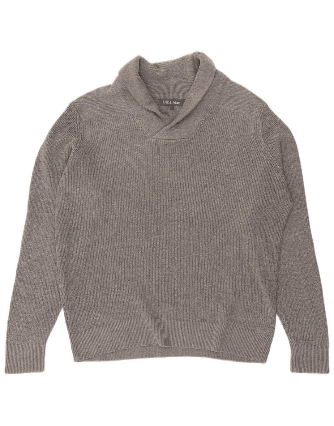 Maglione da uomo Marks & Spencer con collo a scialle, grande cotone grigio