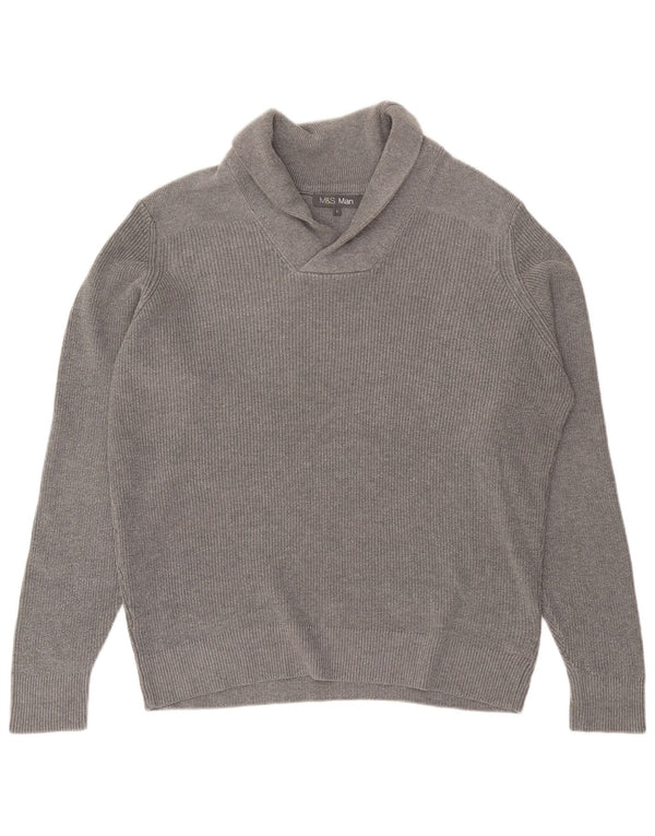 Maglione da uomo Marks & Spencer con collo a scialle, grande cotone grigio