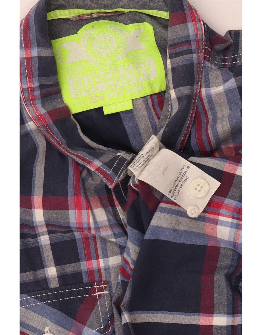 Camicia da uomo Superdry XL in cotone a quadri blu navy