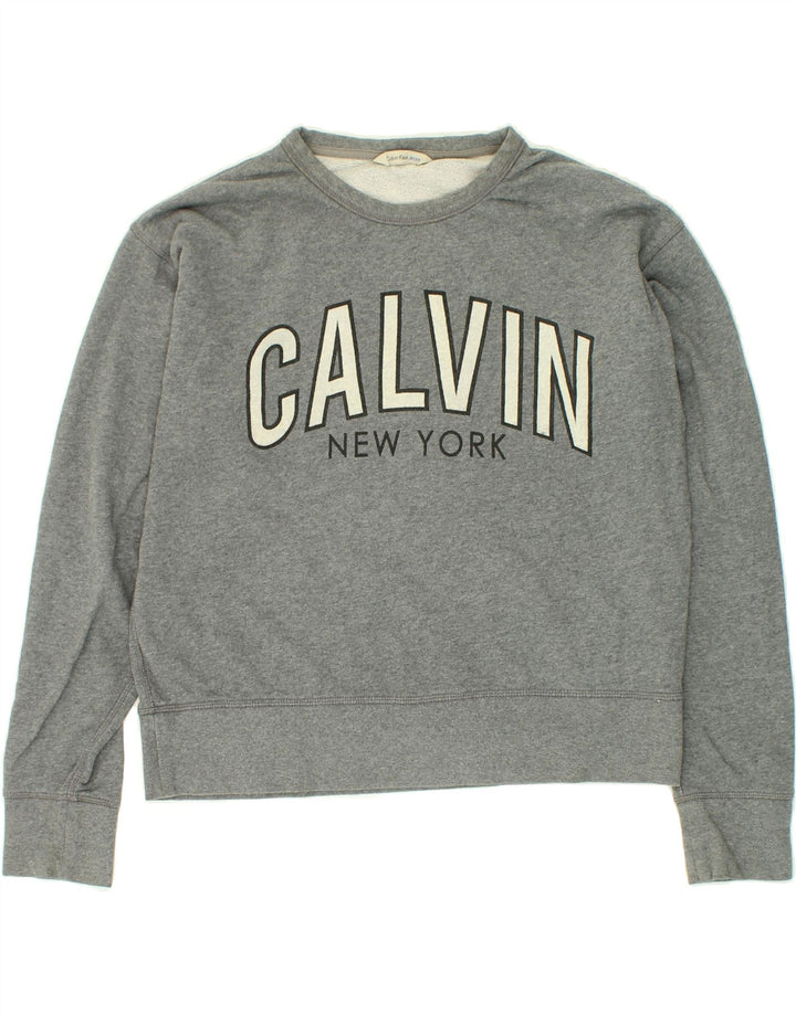 CALVIN KLEIN Womens Graphic Sweatshirt Jumper UK 16 Large Grey Cotton Vintage Calvin Klein and Second-Hand Calvin Klein from Messina Hembry 