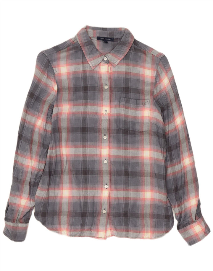 Camicia da donna Tommy Hilfiger UK 10 Small Rayon a quadri grigi