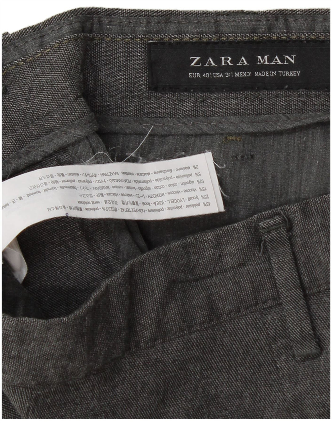 Pantaloni chino slim da uomo Zara EU 40 medio W31 L30 poliestere grigio