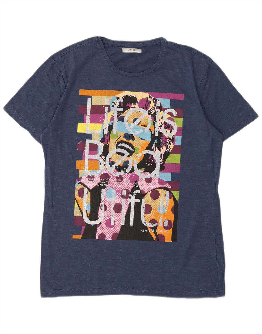 T-shirt grafica da uomo Gaudi Top grande in cotone blu navy
