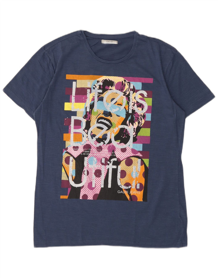 T-shirt grafica da uomo Gaudi Top grande in cotone blu navy
