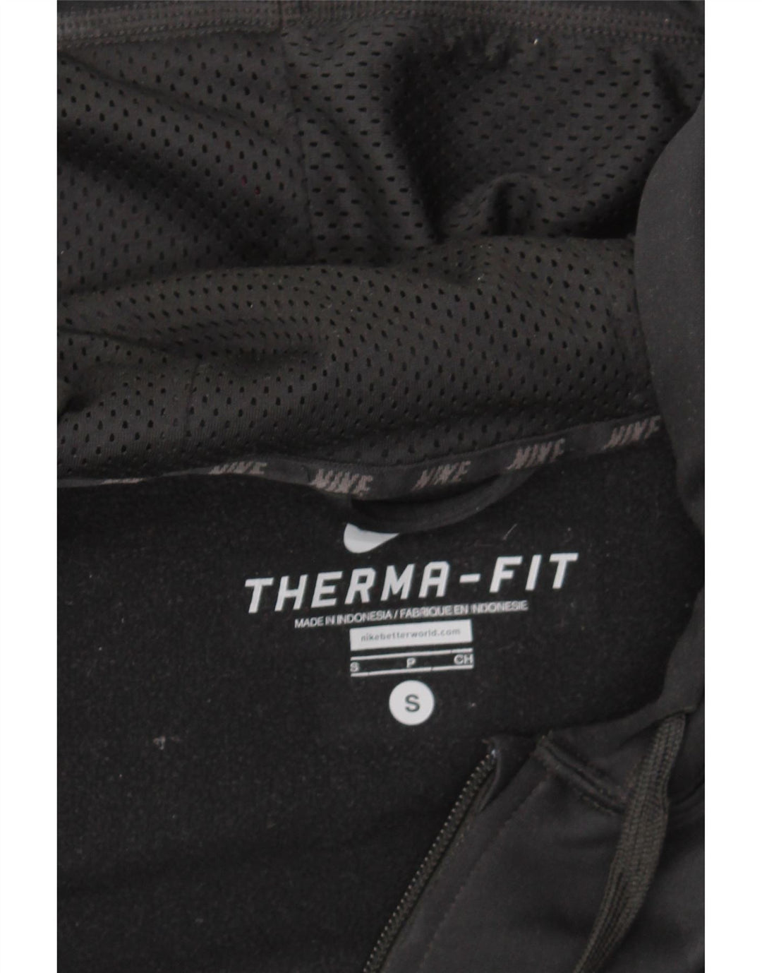 NIKE Mens Therma-Fit Zip Hoodie Sweater Small Black Geometric Polyester Vintage Nike and Second-Hand Nike from Messina Hembry 