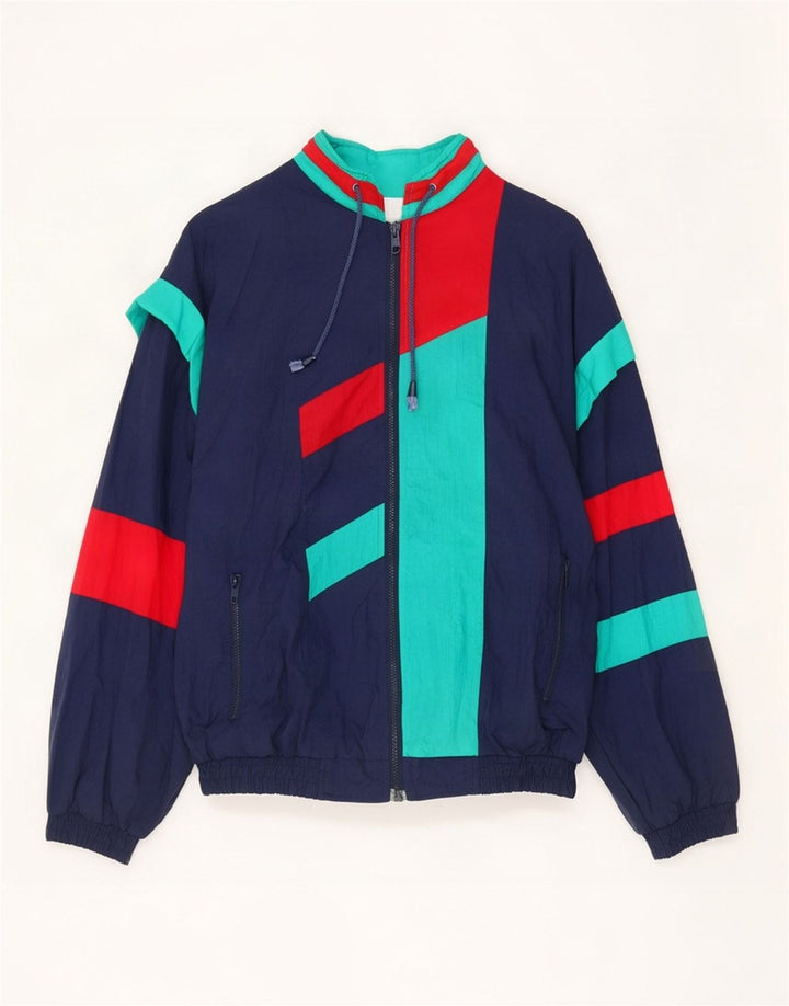 Giacca da ginnastica vintage da uomo vestibilità ampia, piccola, color block blu navy