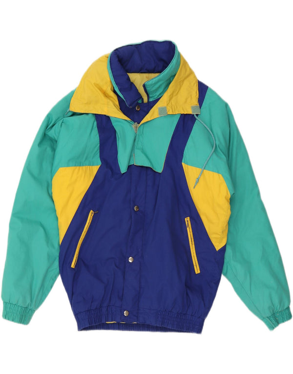 Giacca da sci vintage da uomo con cappuccio UK 38 Colorblock medio multicolore