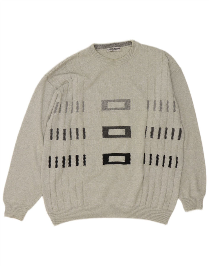 Maglione da uomo girocollo Emilio Adani grande cotone geometrico grigio