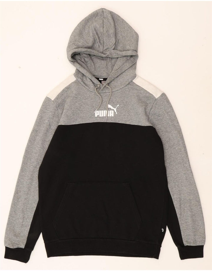 PUMA Mens Hoodie Jumper Small Grey Colourblock Cotton Vintage Puma and Second-Hand Puma from Messina Hembry 