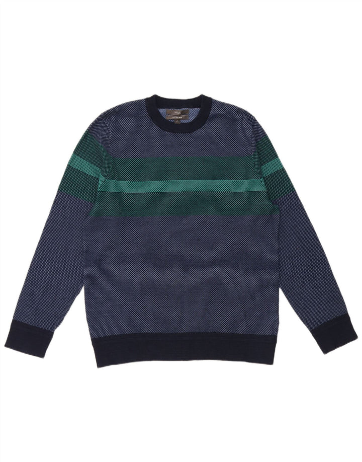 Maglione maglione girocollo da uomo Marks & Spencer color block medio blu navy
