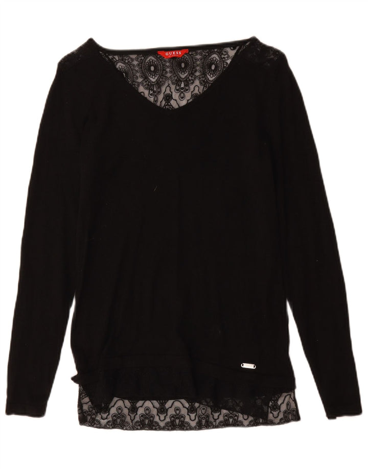 Top Guess da donna a maniche lunghe UK 10 piccolo nero floreale