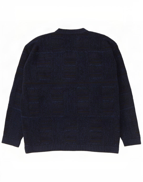 Enara Maglie Maglione da uomo con scollo a V grande acrilico a quadri blu navy