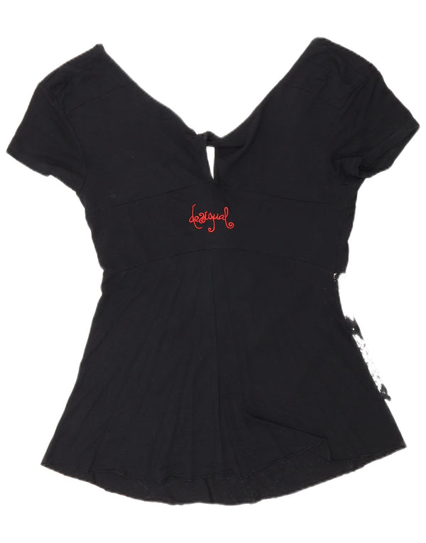 Desigual Camicetta grafica da donna Top UK 8 Piccolo cuore floreale nero