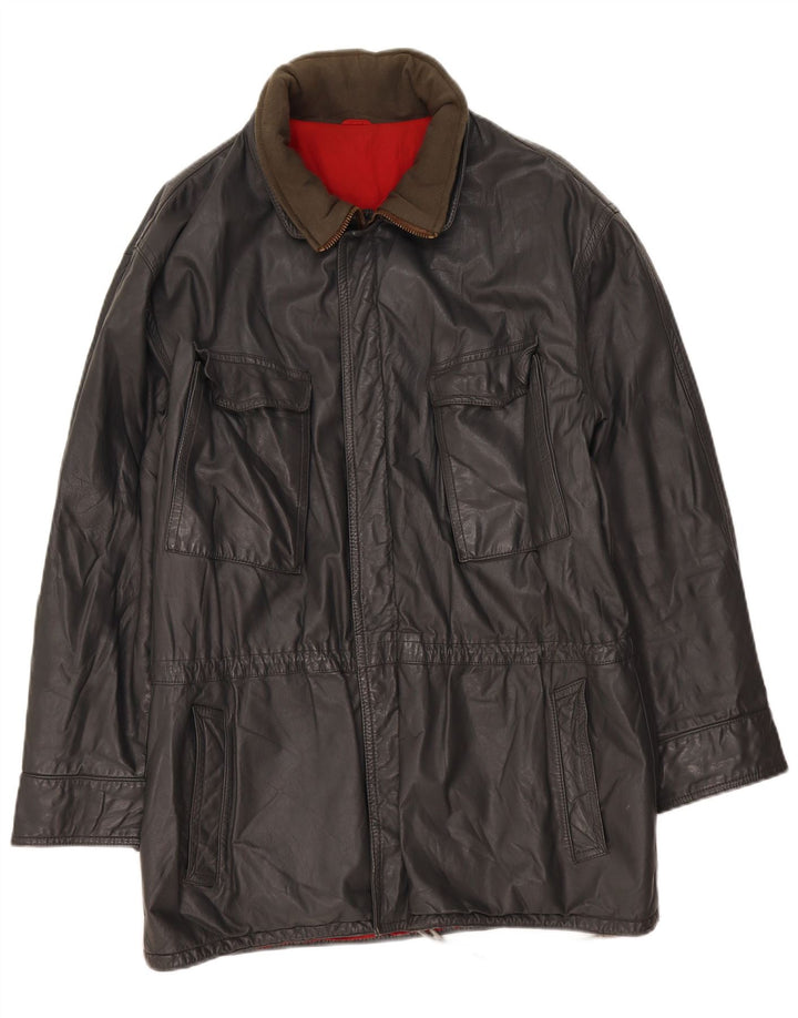Giacca in pelle vintage da uomo IT 52 XL Grigia