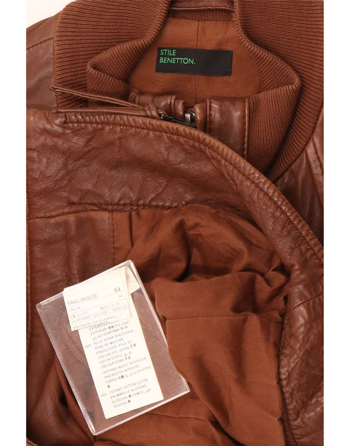 Giubbotto in Pelle Militare Donna BENETTON IT 44 Pelle Marrone Medio