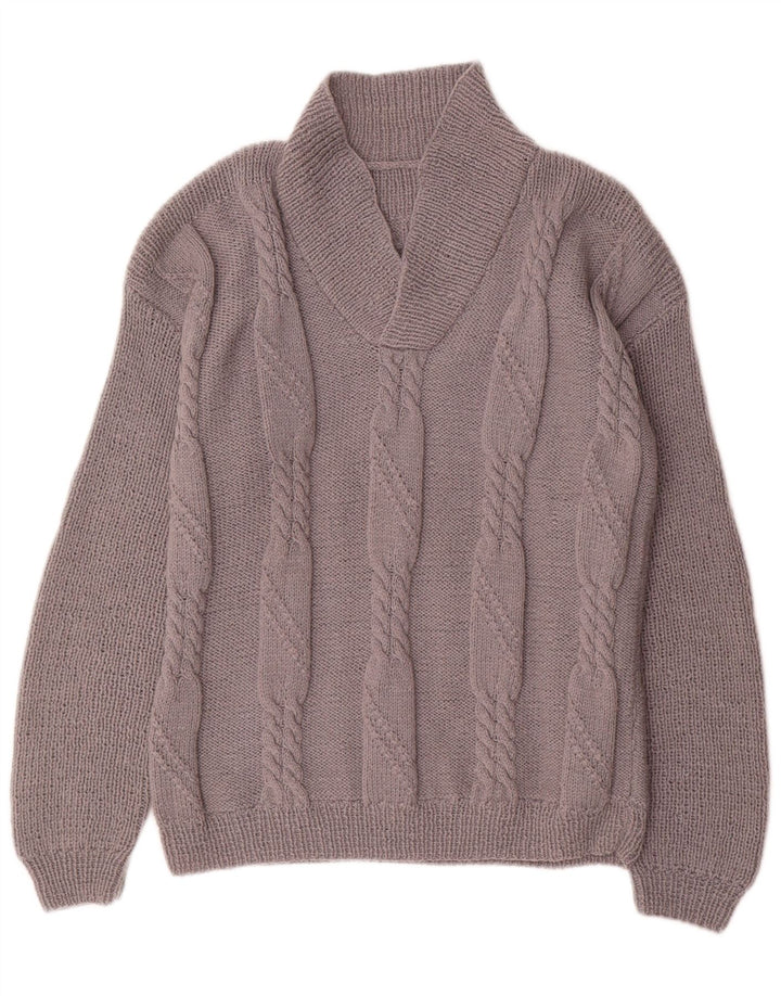 Maglione vintage da uomo con collo a scialle grigio medio