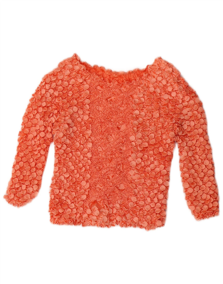 Camicetta vintage da donna corta con maniche a 3/4 UK 10 piccolo poliestere rosso