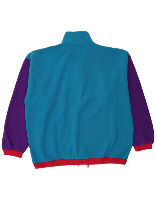 Maglione in pile vintage da uomo con zip e collo XL color block blu