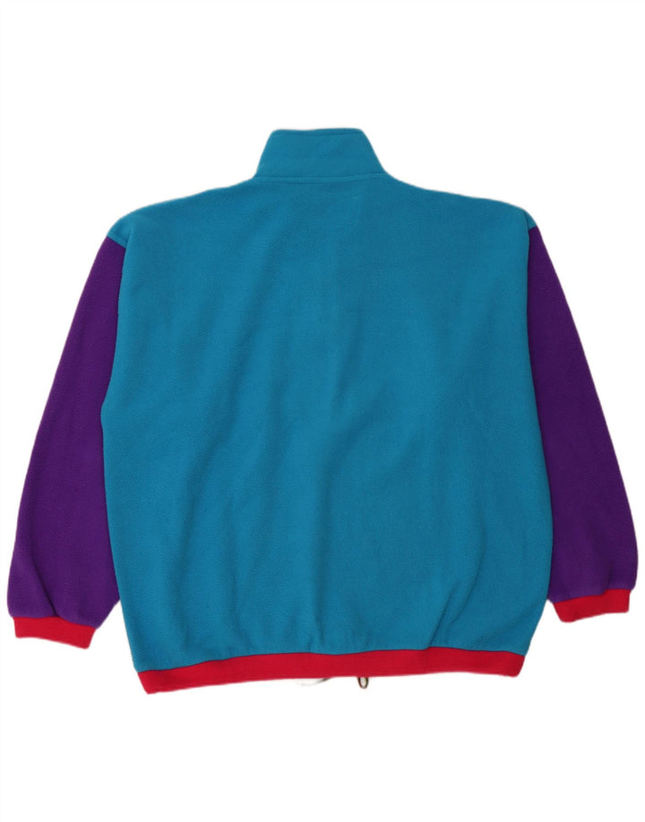 Maglione in pile vintage da uomo con zip e collo XL color block blu