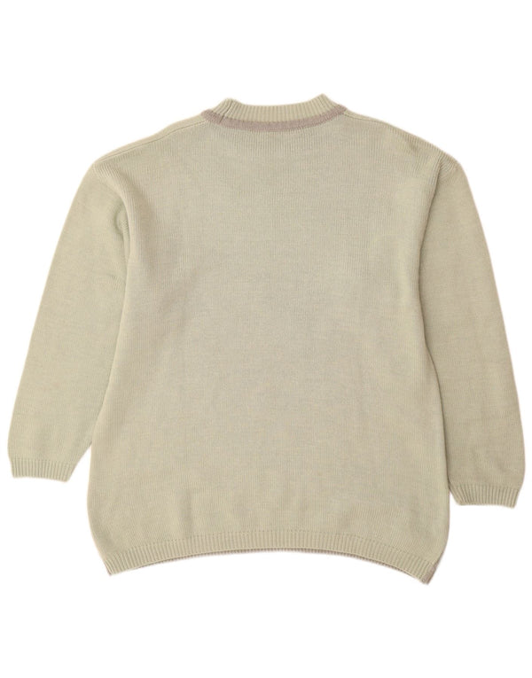 Maglione maglione collo alto da donna VINTAGE UK 16 grande stampa animale verde