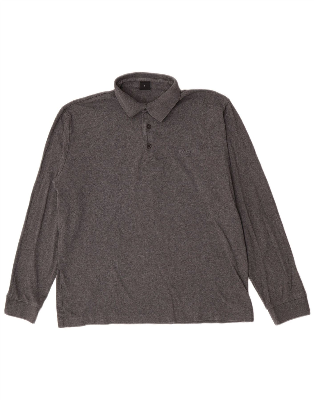 Polo da uomo a maniche lunghe Hugo Boss Large in cotone grigio