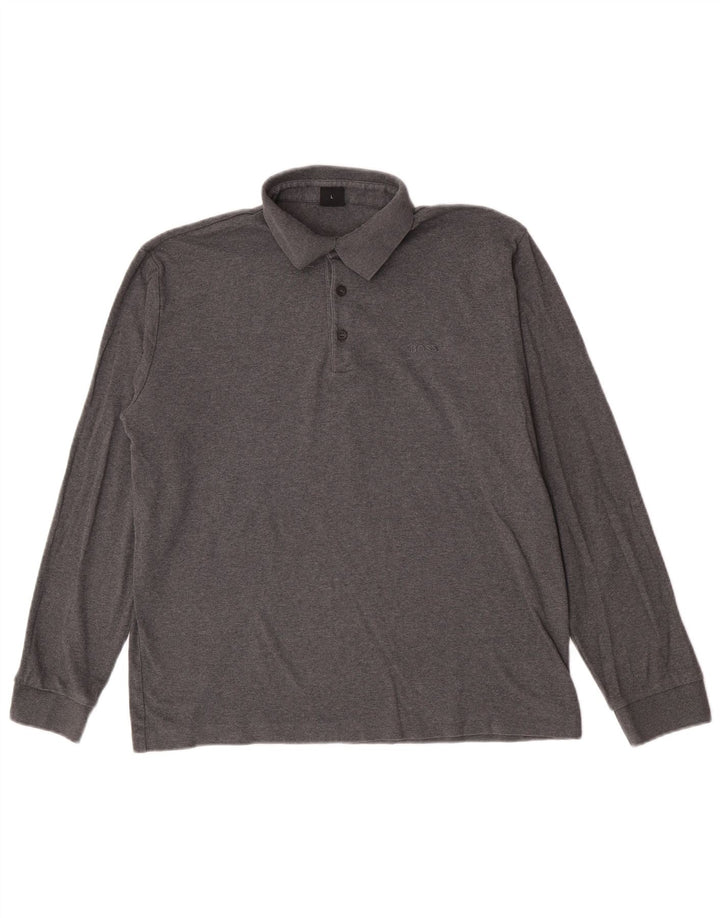 Polo da uomo a maniche lunghe Hugo Boss Large in cotone grigio