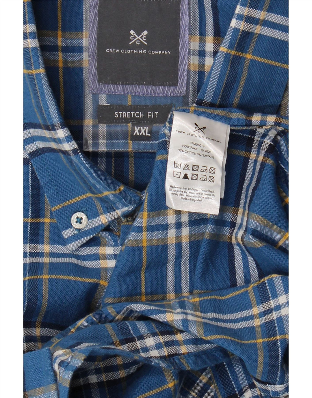 Crew Clothing Camicia elasticizzata da uomo 2XL Cotone a quadri blu