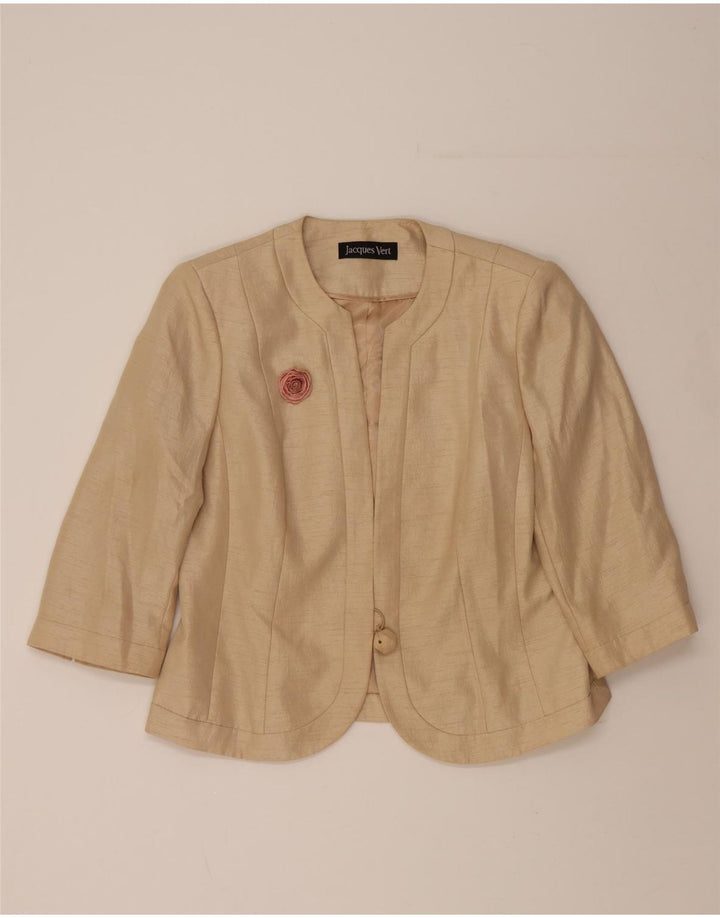 JACQUES VERT Womens 3/4 Sleeve 1 Button Blazer Jacket UK 14 Medium Beige Vintage Jacques Vert and Second-Hand Jacques Vert from Messina Hembry 