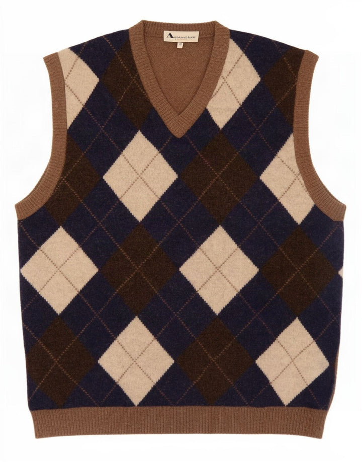 Canottiera da uomo Aquascutum Canottiera media beige a rombi/lana diamante