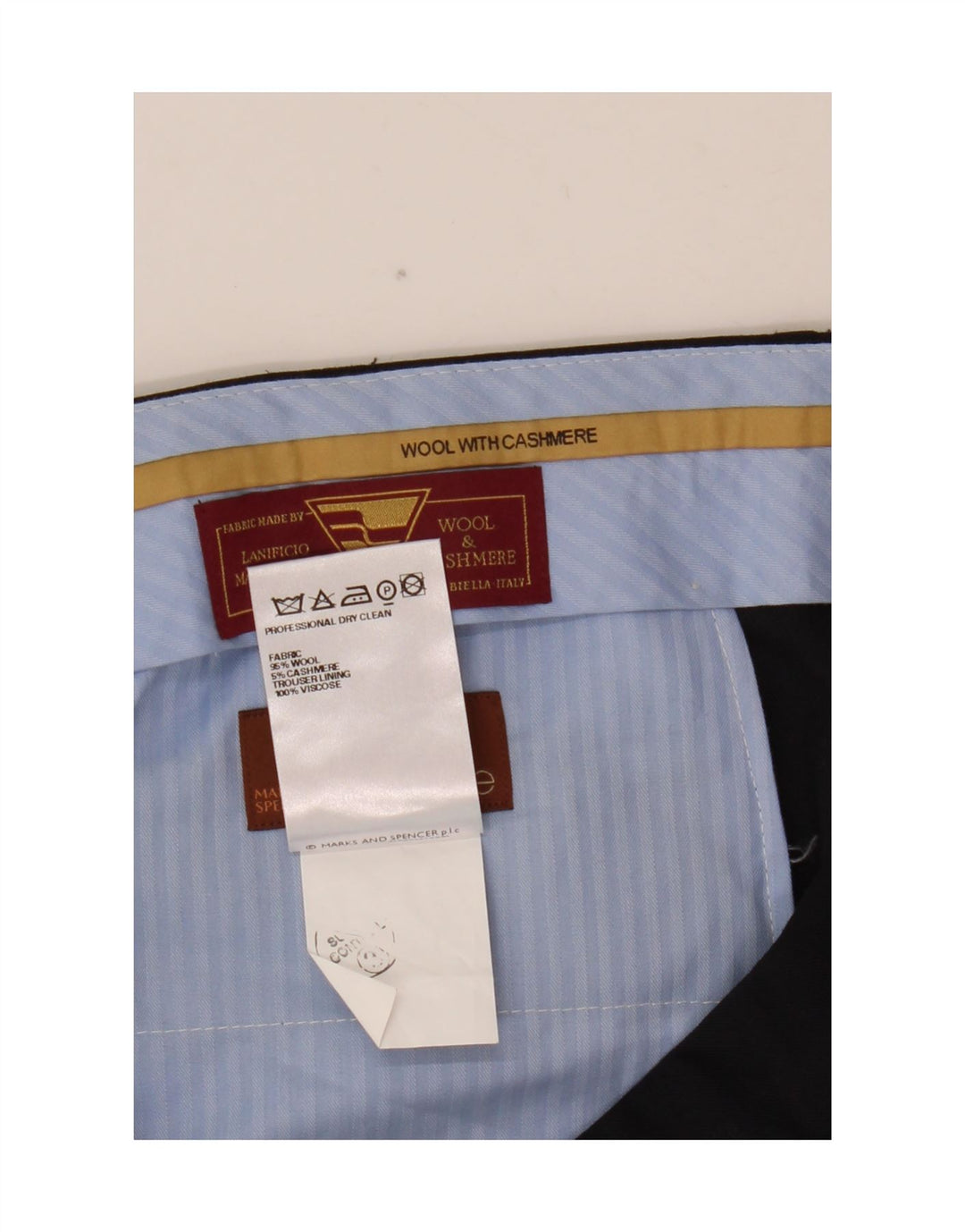 Pantaloni da abito dritti da uomo Marks & Spencer W36 L31 lana blu navy