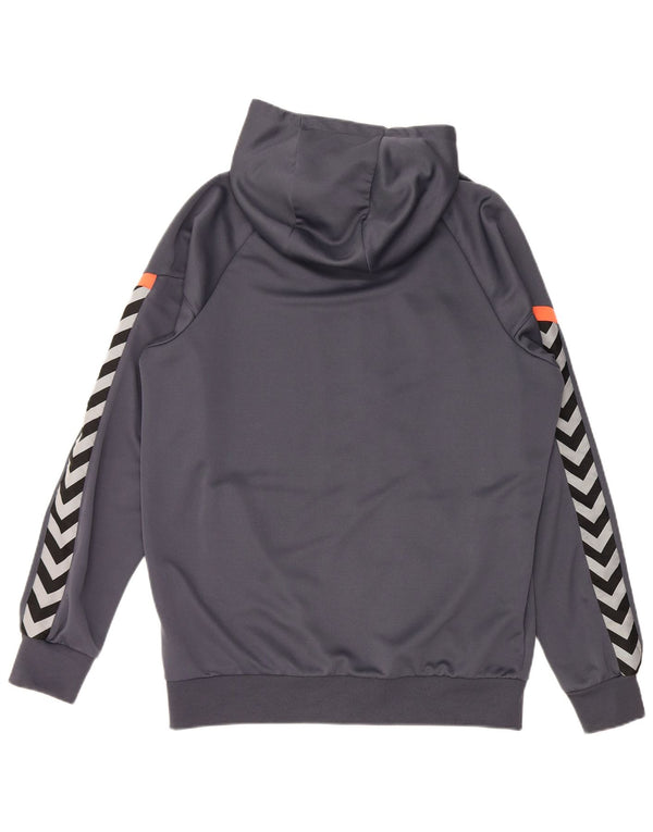 Maglione con cappuccio e zip grafica da uomo HUMMEL, grande in poliestere color block grigio