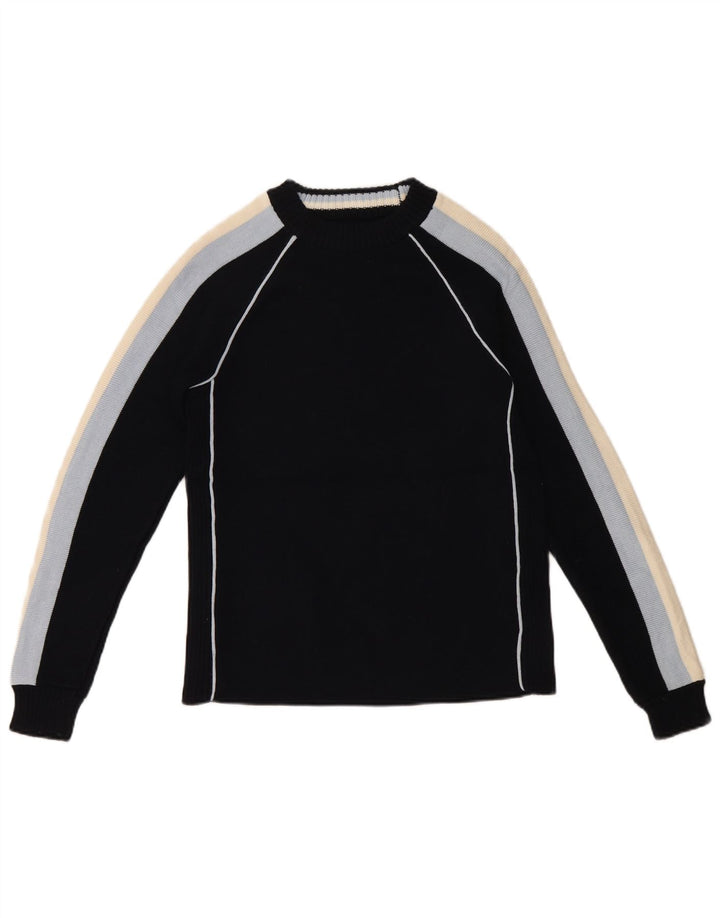 ZARA Womens Crew Neck Jumper Sweater UK 12 Medium Navy Blue Colourblock