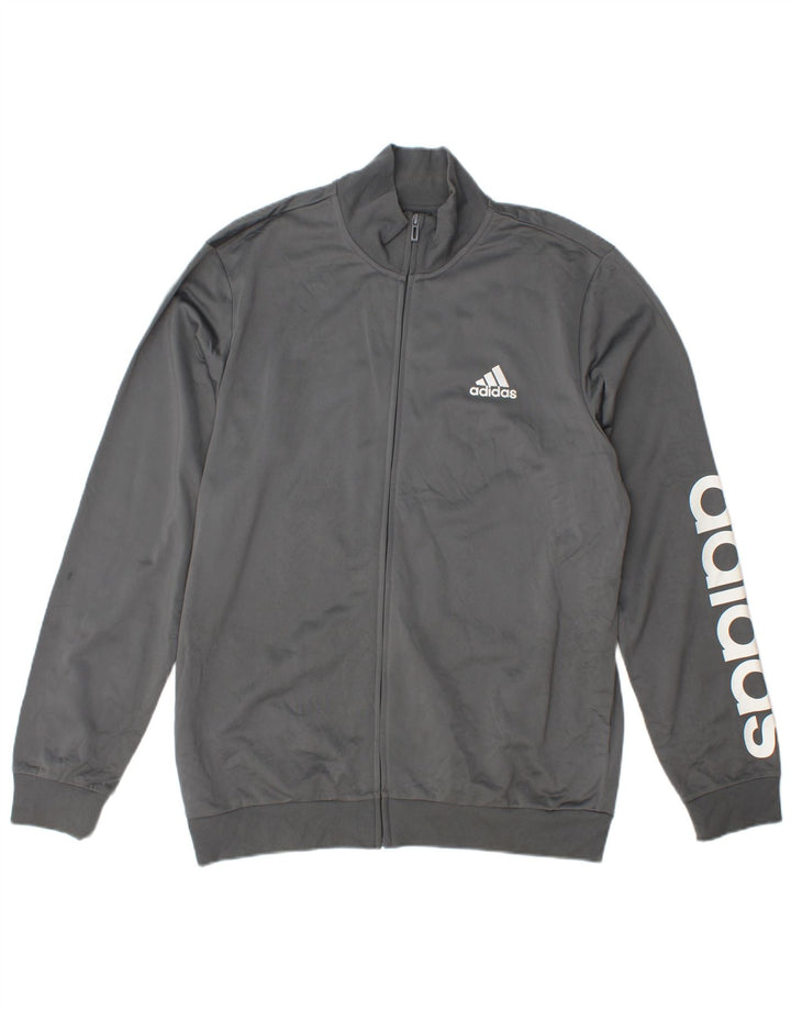Giacca da ginnastica grafica da uomo Adidas Top in poliestere grigio medio