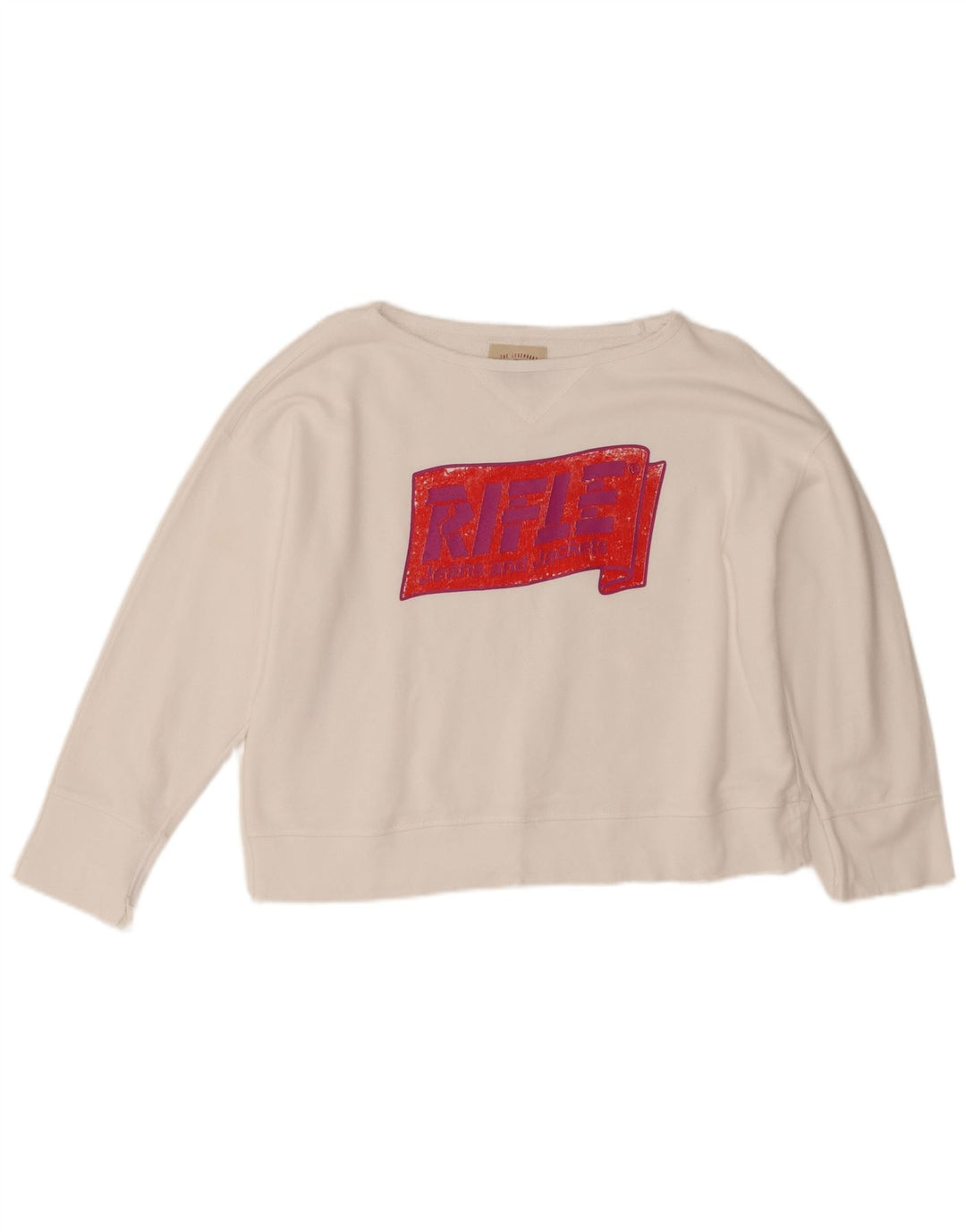 Felpa corta da donna con grafica Rifle, maglione UK 16, grande cotone bianco