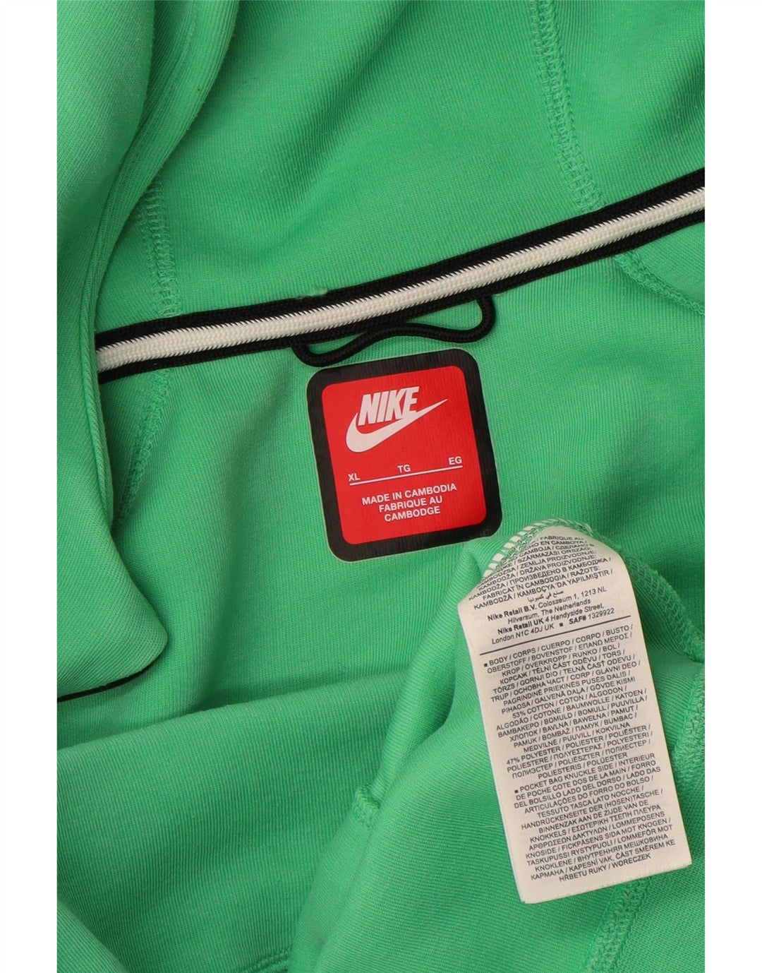 Felpa con cappuccio e zip Nike da uomo XL in cotone verde