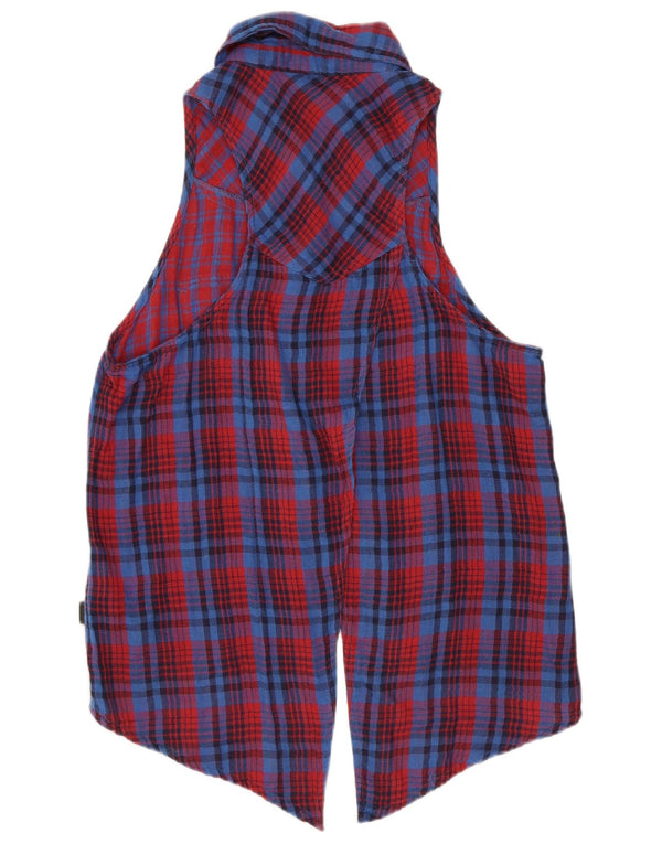 Camicia senza maniche da donna Vans, camicetta UK 12, cotone a quadri rosso medio